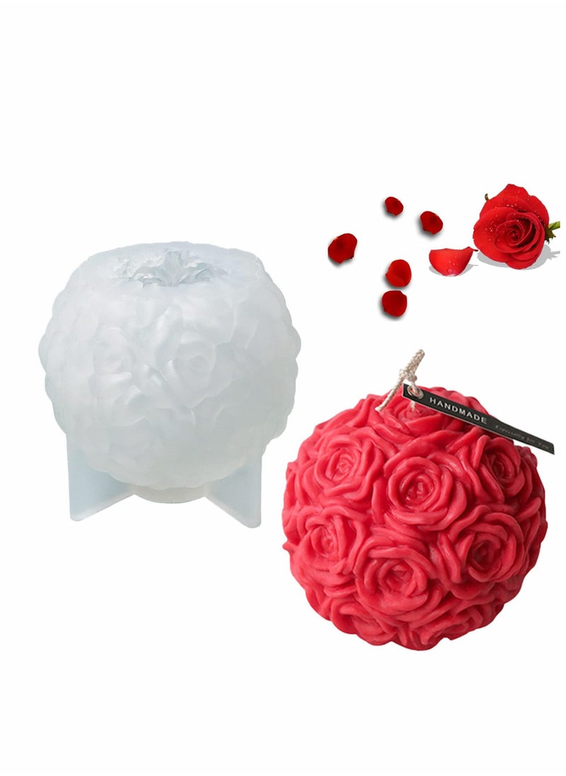 Candle Molds Silicone- Large Rose Ball Candle Molds 3D Rose Flowers Silicone Mould Valentine's Day Resin Casting Mold for DIY Candle Making Homemade Soap Polymer Clay Craft Plaster