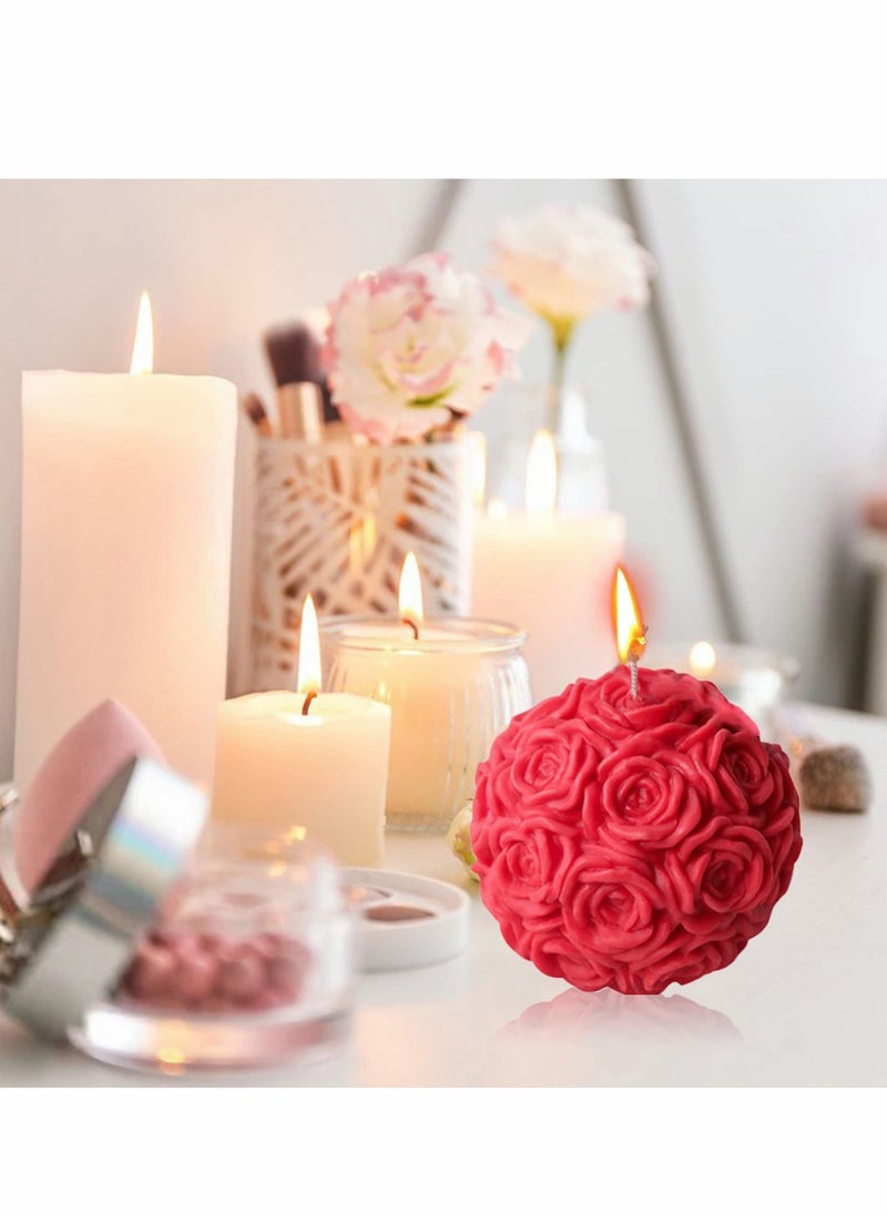Candle Molds Silicone- Large Rose Ball Candle Molds 3D Rose Flowers Silicone Mould Valentine's Day Resin Casting Mold for DIY Candle Making Homemade Soap Polymer Clay Craft Plaster
