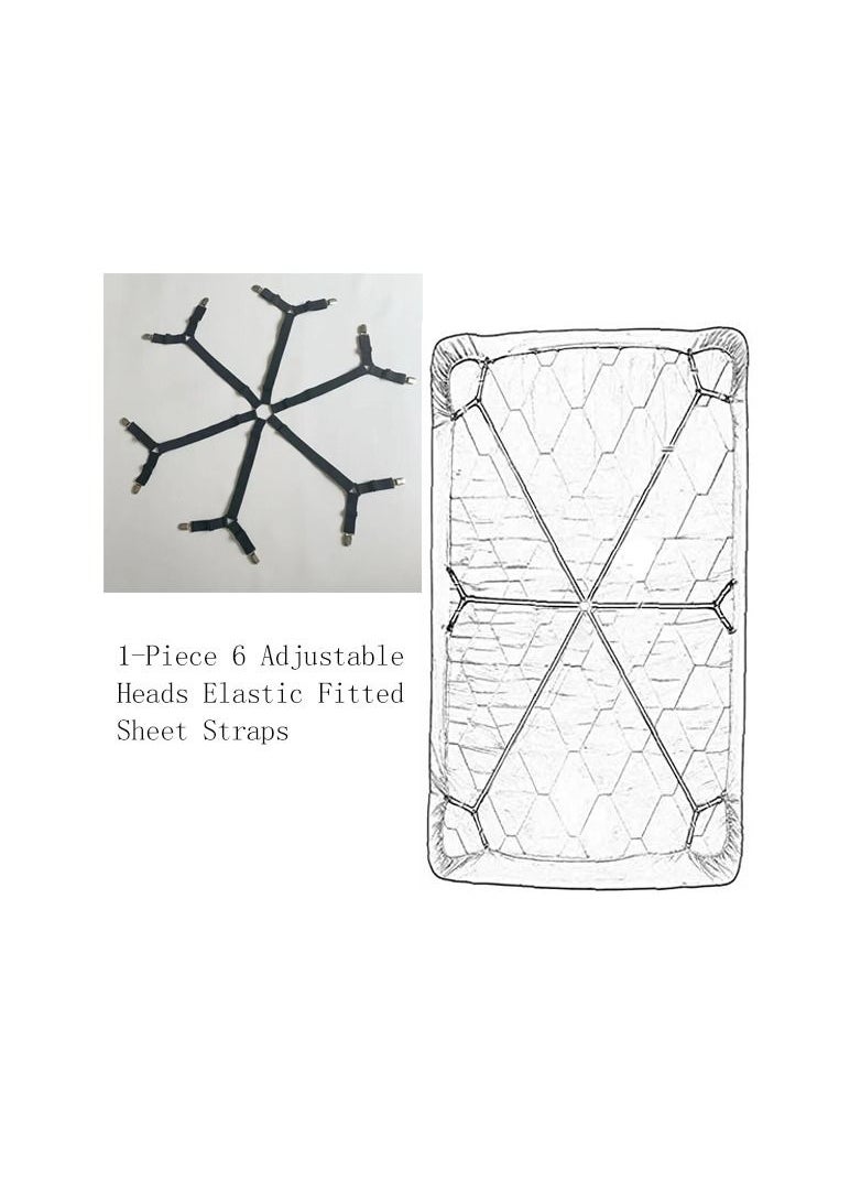 1-Piece 6 Adjustable Heads Elastic Fitted Sheet Straps,Crisscross Bed Sheet Fasteners Suspenders,Fit Round and Square Mattresses