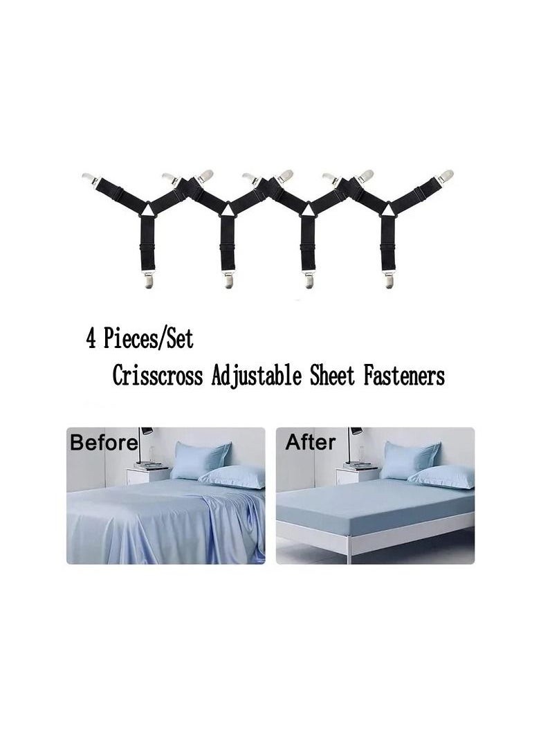 4-Pieces/Set Triangle Bed Mattress Sheet Clips Grippers Straps,Suspender Fastener Holder for Bedding Supplies