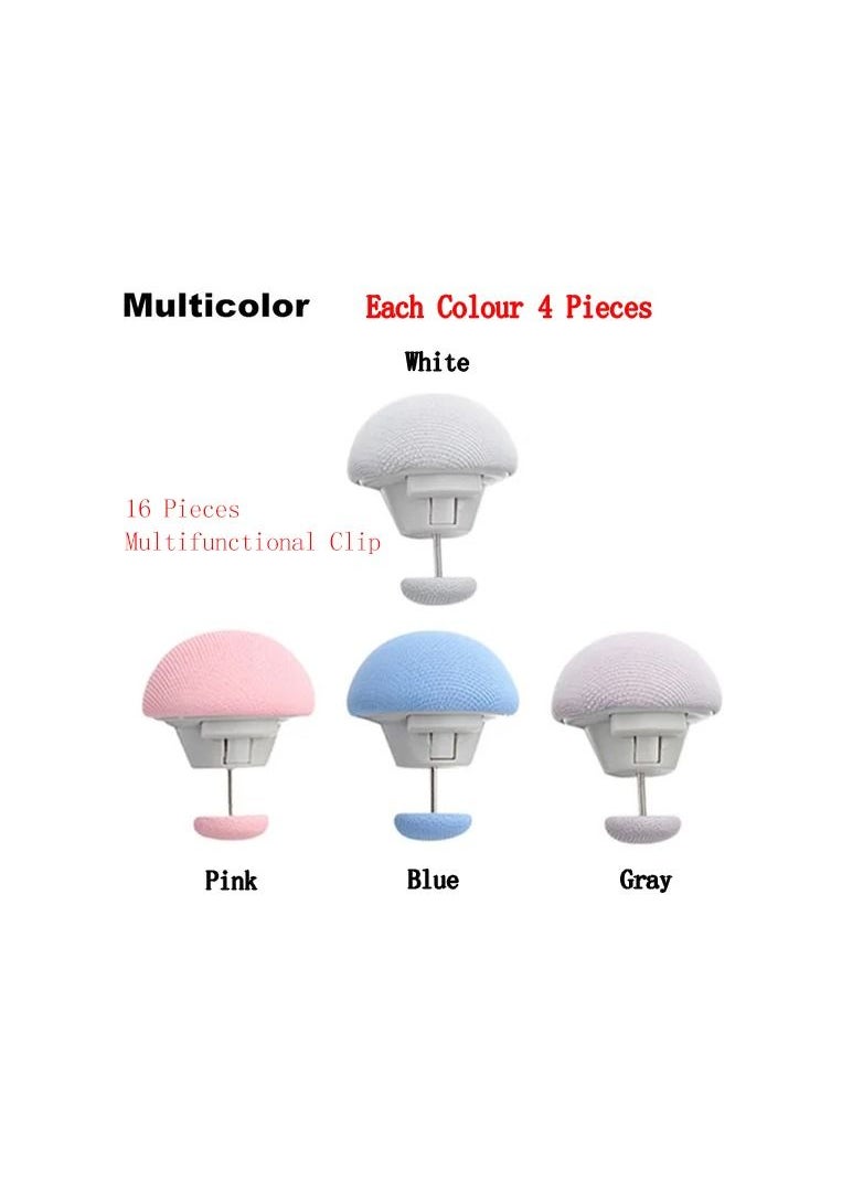 16-Pieces Multifunctional Mushroom Shape Clip,Easy To Unlock BedSheet Quilt Clip,Duvet Cover Fastener Clip,Anti Slip Blanket Buckles Holder,Mix Four Colours