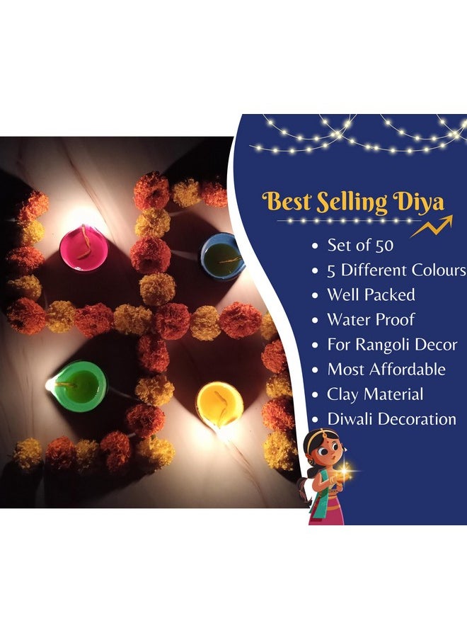 Diya For Diwali Decoration Items For Home Decor 50 Colourful Clay Diya Decorative Diyas For Diwali Festival Diwali Diyas For Decoration Gifts (Diwali Decoration Items)