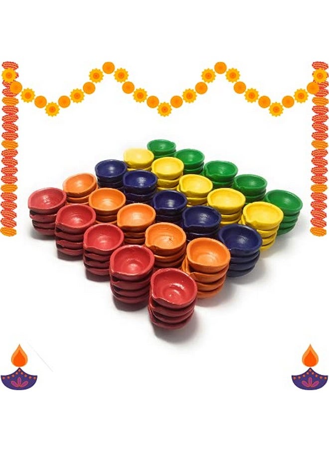 Diya For Diwali Decoration Items For Home Decor 50 Colourful Clay Diya Decorative Diyas For Diwali Festival Diwali Diyas For Decoration Gifts (Diwali Decoration Items)