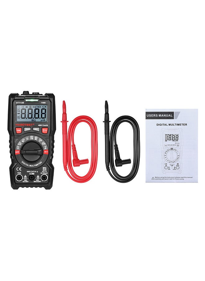 Digital Multimeter Auto Range True RMS 4000 Counts Non Contact Multi Meter Voltmeter Ammeter Ohmmeter Measuring AC/DC Voltage Current Resistance Continuity Test Diode NCV Tester Maximum Measurement with Backlight LCD and Flashlight