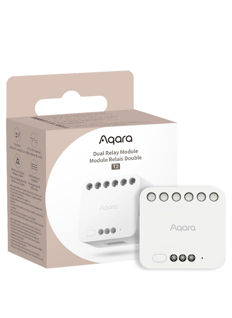 Dual Relay Module T2 with Matter,Requires Aqara Zigbee 3.0 Hub,Dry Contact Mode for Garage Doors and Boilers, Roller Shade Switch & Light Switch,Supports Homekit and Alexa