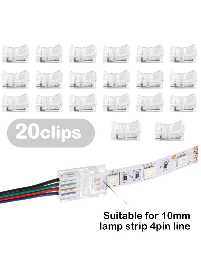 LED Strip Connector, LED Flexible Light Strip Crystal Buckle Adapter, Waterproof Transparent Solderless Wireless Seamless Track Lighting Connector 5V 12V 24V (4pin, 10mm)