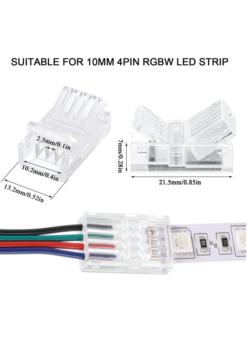 LED Strip Connector, LED Flexible Light Strip Crystal Buckle Adapter, Waterproof Transparent Solderless Wireless Seamless Track Lighting Connector 5V 12V 24V (4pin, 10mm)