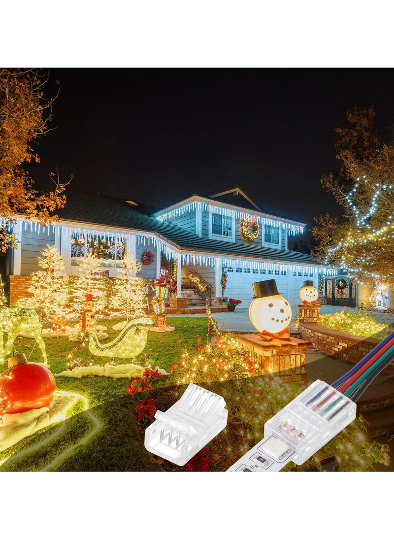 LED Strip Connector, LED Flexible Light Strip Crystal Buckle Adapter, Waterproof Transparent Solderless Wireless Seamless Track Lighting Connector 5V 12V 24V (4pin, 10mm)
