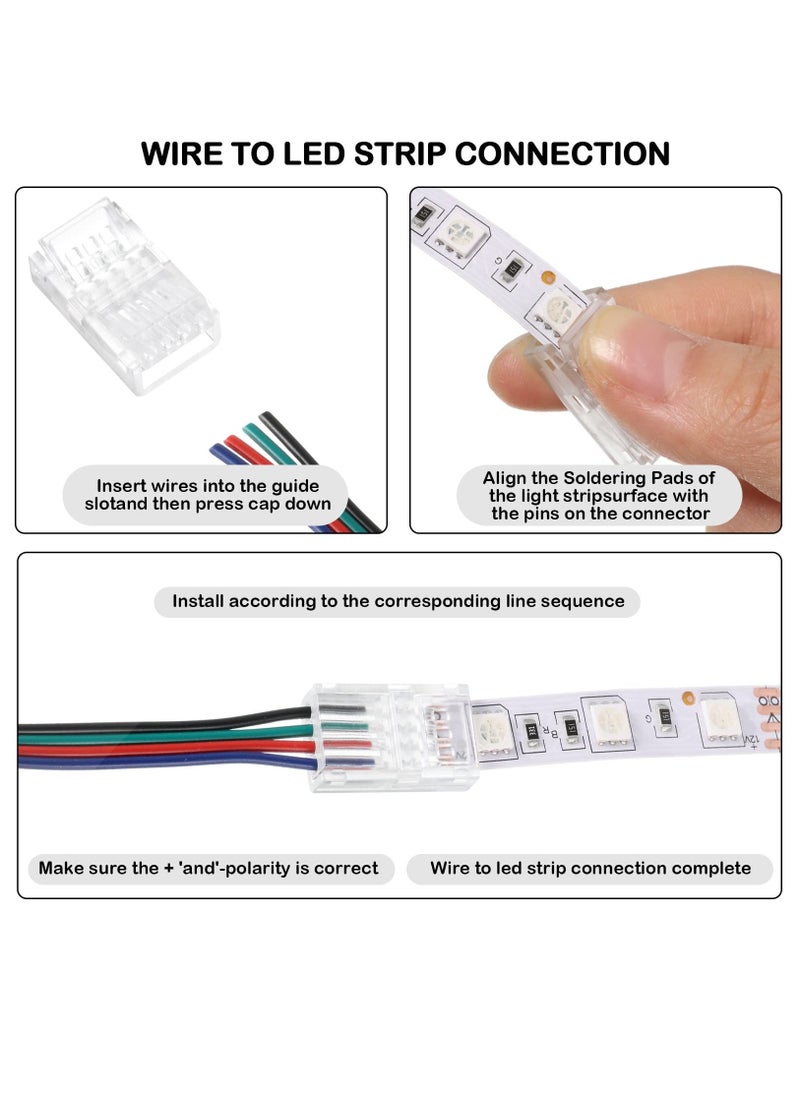LED Strip Connector, LED Flexible Light Strip Crystal Buckle Adapter, Waterproof Transparent Solderless Wireless Seamless Track Lighting Connector 5V 12V 24V (4pin, 10mm)