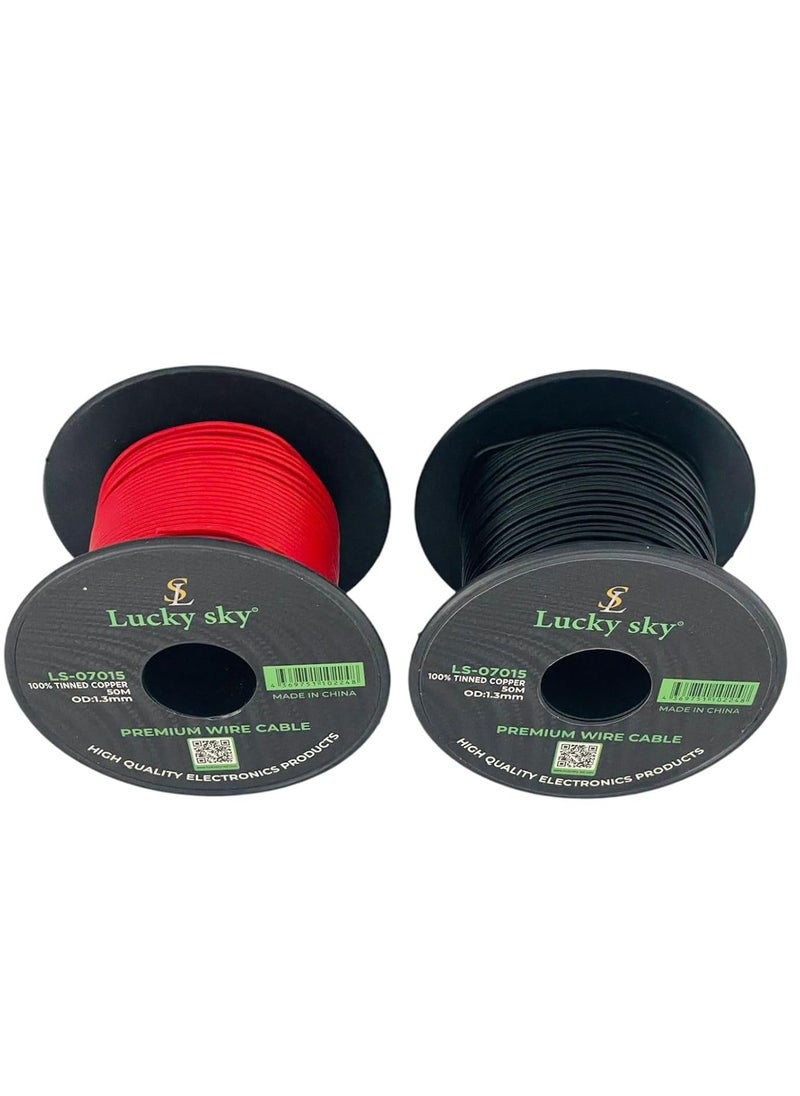 Lucky Sky 2Pcs 24awg Red and Black 50M 164ft OD:-1.3mm Flexible Tinned Copper Wire 2 Red/Black Stranded Hook up Wire.