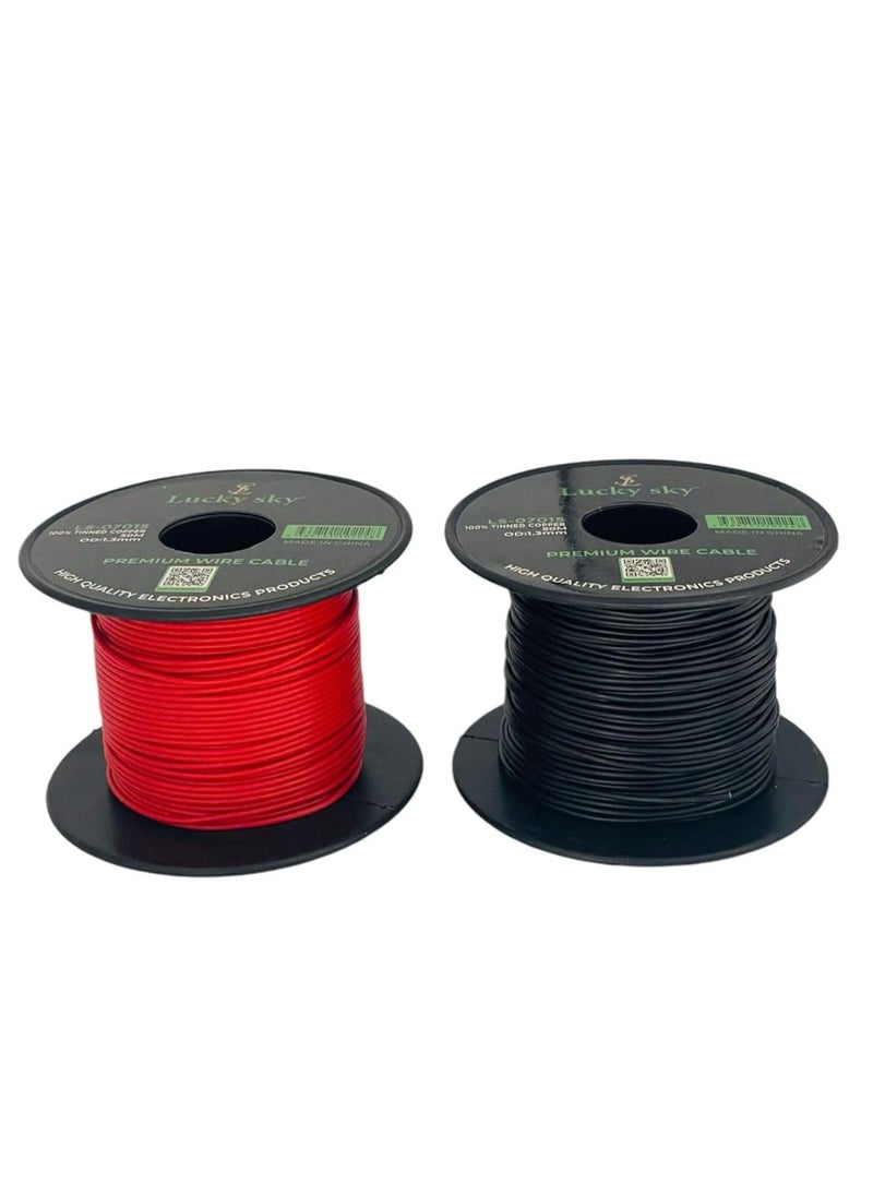 Lucky Sky 2Pcs 24awg Red and Black 50M 164ft OD:-1.3mm Flexible Tinned Copper Wire 2 Red/Black Stranded Hook up Wire.