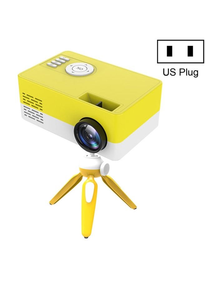 J15 1920 x 1080P HD Household Mini LED Projector with Tripod Mount Support AV / HDMI x 1 / USB x1 / TF x 1, Plug Type:US Plug(Yellow White)