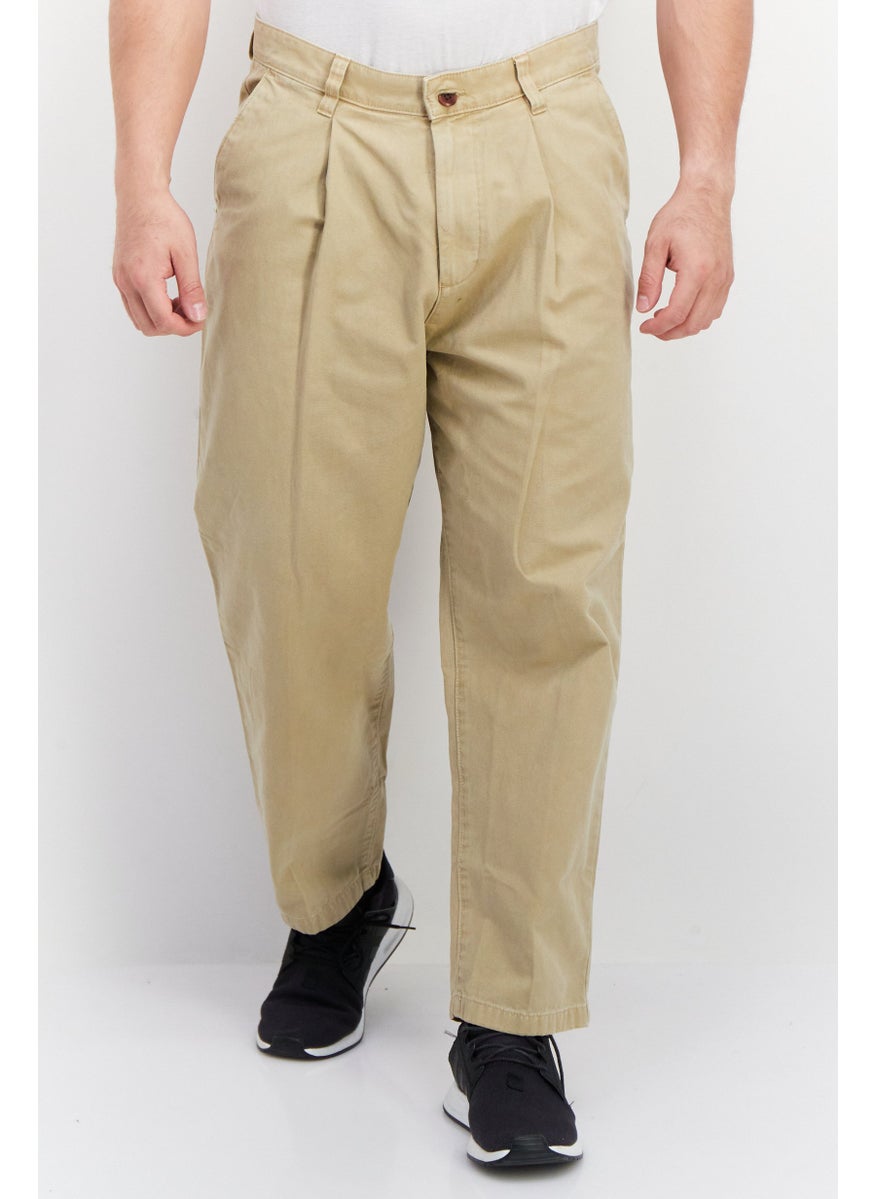 Men Balloon Fit Solid Non Stretch Chino Pants, Beige