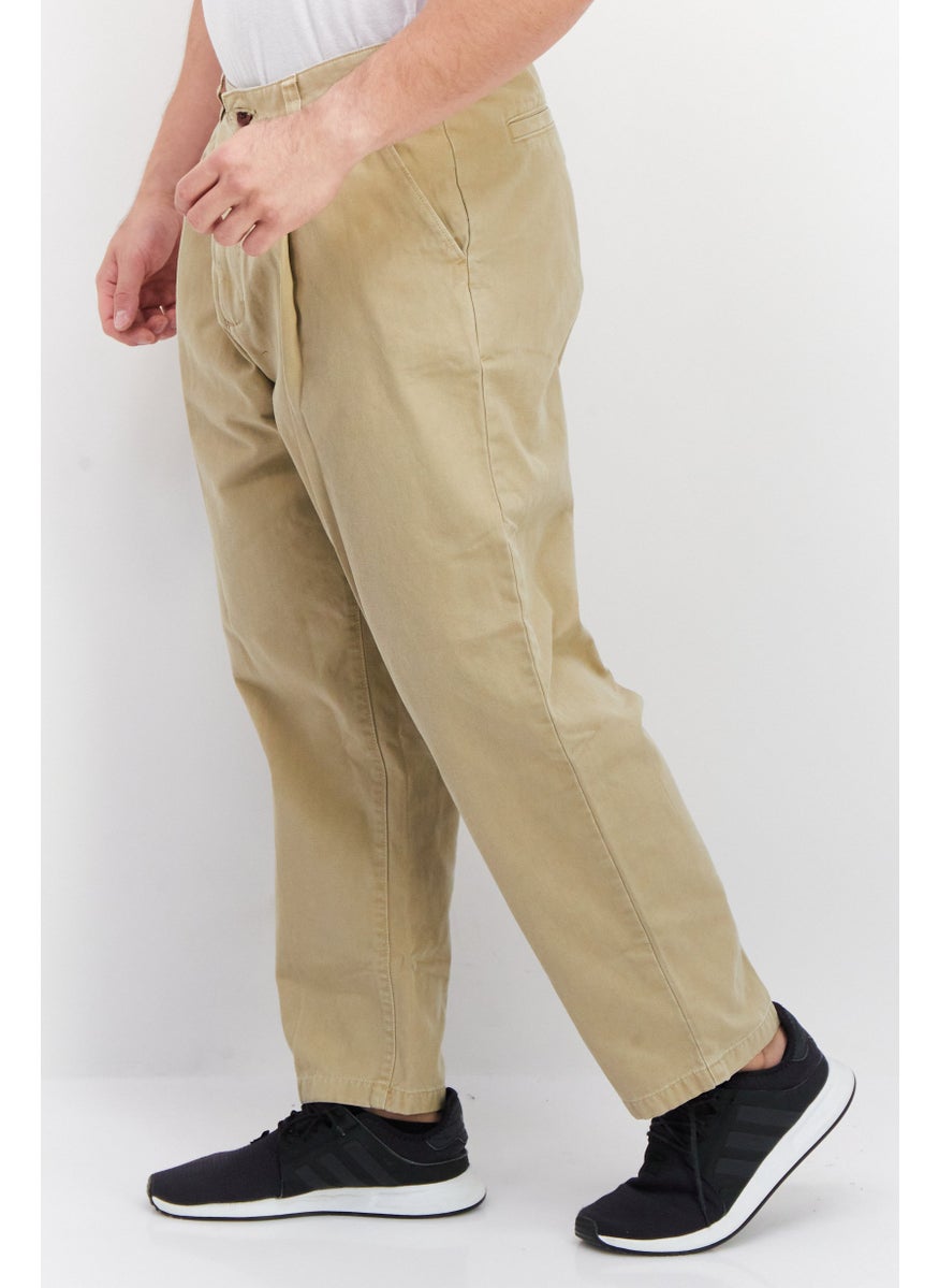 Men Balloon Fit Solid Non Stretch Chino Pants, Beige