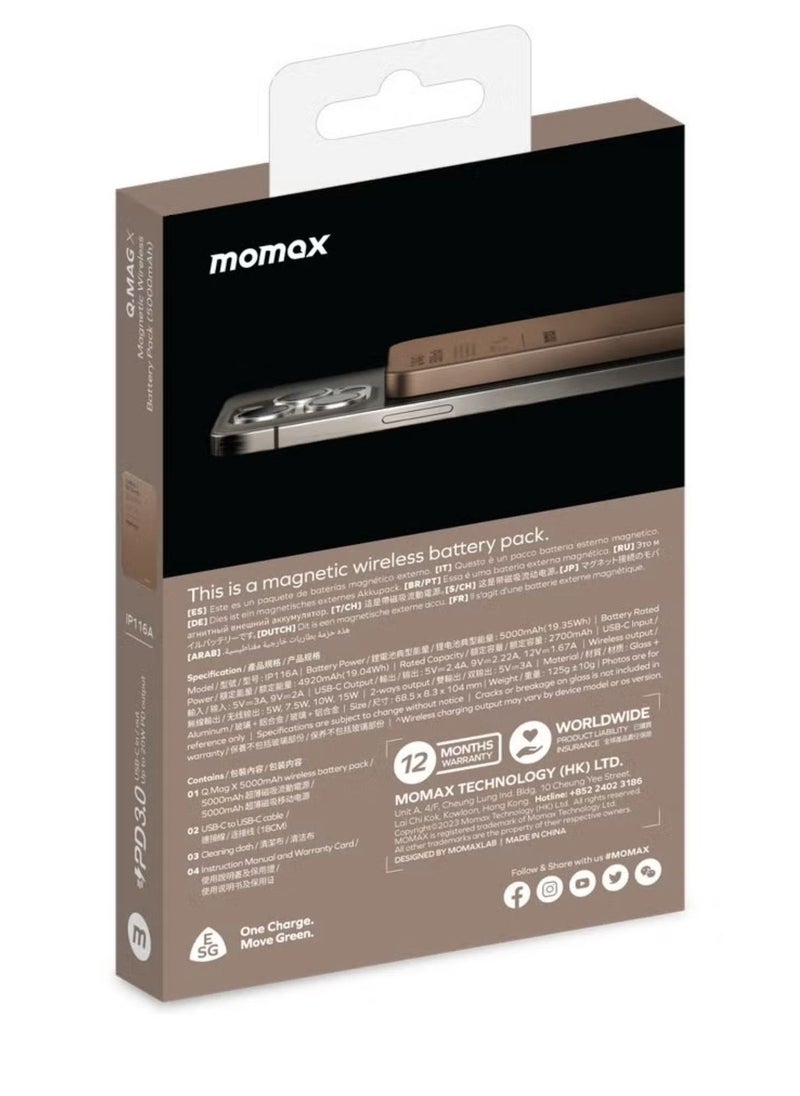 Q.MAG X 5000mAh Wireless Magnetic Power Bank – USB-C PD Fast Charging, Up to 15W Output