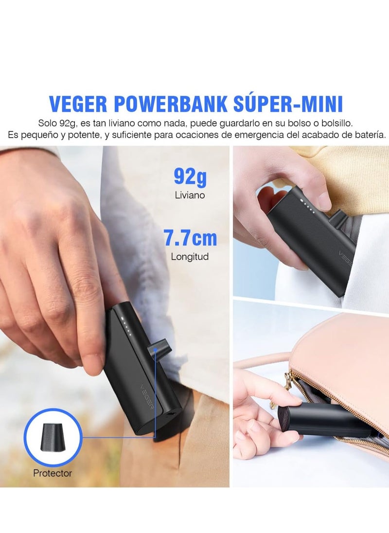 Mini Portable Powerbank 5000mAh – Fast Charging 20W PD, QC 3.0 External Battery with Built-in Plug