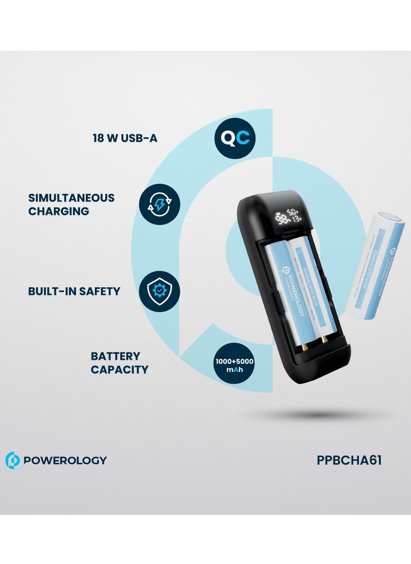 5000 mAh Power Bank & Battery Charger 5000mAh 18W with Digital Display and 3 Battery / Simultaneous Charging / Built-in Safety Features / Lithium Boost Portable Powerbank - Grey