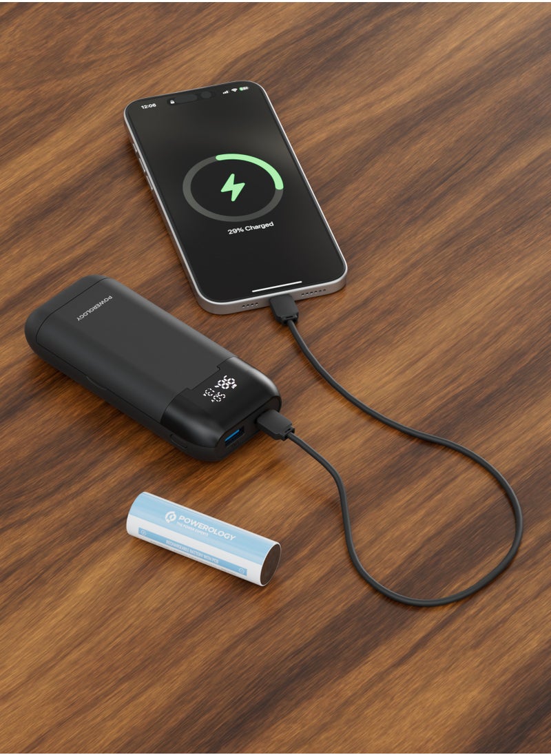 5000 mAh Power Bank & Battery Charger 5000mAh 18W with Digital Display and 3 Battery / Simultaneous Charging / Built-in Safety Features / Lithium Boost Portable Powerbank - Grey