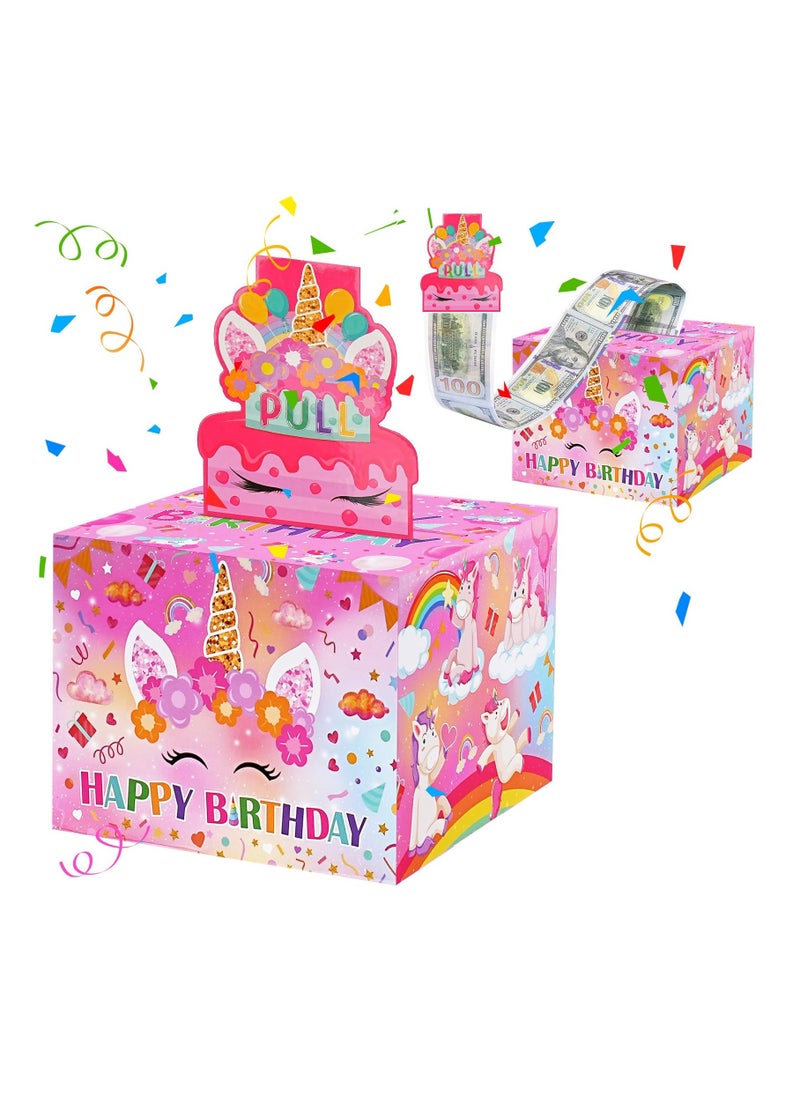 Happy Birthday Money Box for Cash Gift Pull, Cute Unicorn Birthday Gift Box for Boy Girl, Surprise Birthday Gift Ideas Party Decoration, Small Gift Boxes Pink