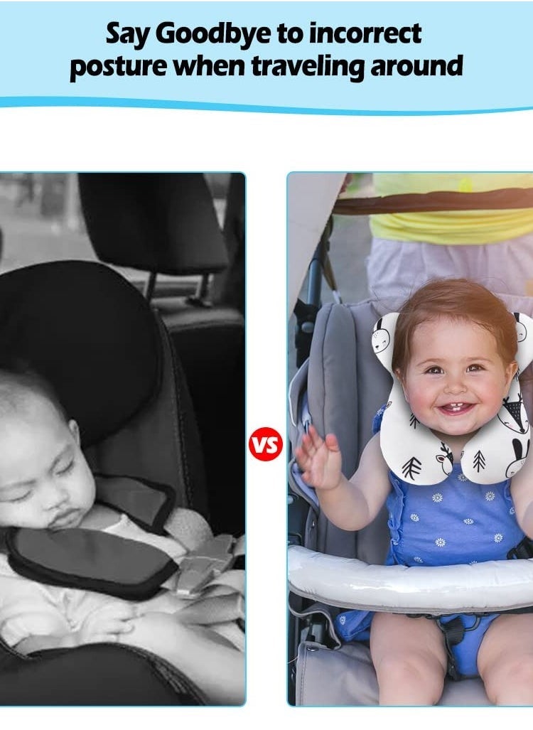 Upgraded Baby Travel Pillow for Head and Neck Support - Comfortable Baby Neck Pillow for Car Seat, Pushchair, and Travel (Bear Design)