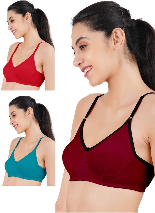 Brida Ladies Cotton Rich Full Coverage Non-Padded Bra & Solid Panties Combo - Seamless Wireless T-Shirt Bra with Double Layer Side Support Shaper - Celebra Mould & Bella