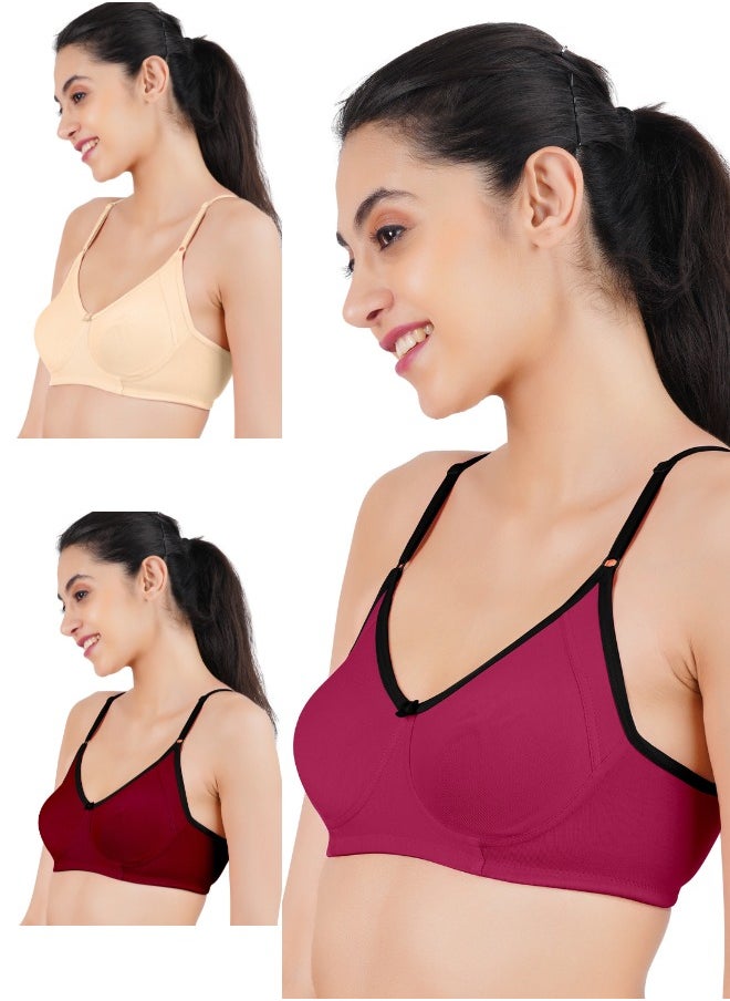 Brida Ladies Cotton Rich Full Coverage Non-Padded Bra & Solid Panties Combo - Seamless Wireless T-Shirt Bra with Double Layer Side Support Shaper - Celebra Mould & Bella