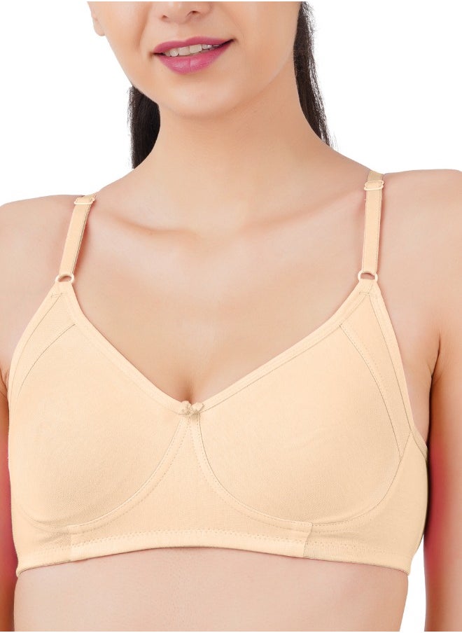 Brida Ladies Cotton Rich Full Coverage Non-Padded Bra & Solid Panties Combo - Seamless Wireless T-Shirt Bra with Double Layer Side Support Shaper - Celebra Mould & Bella