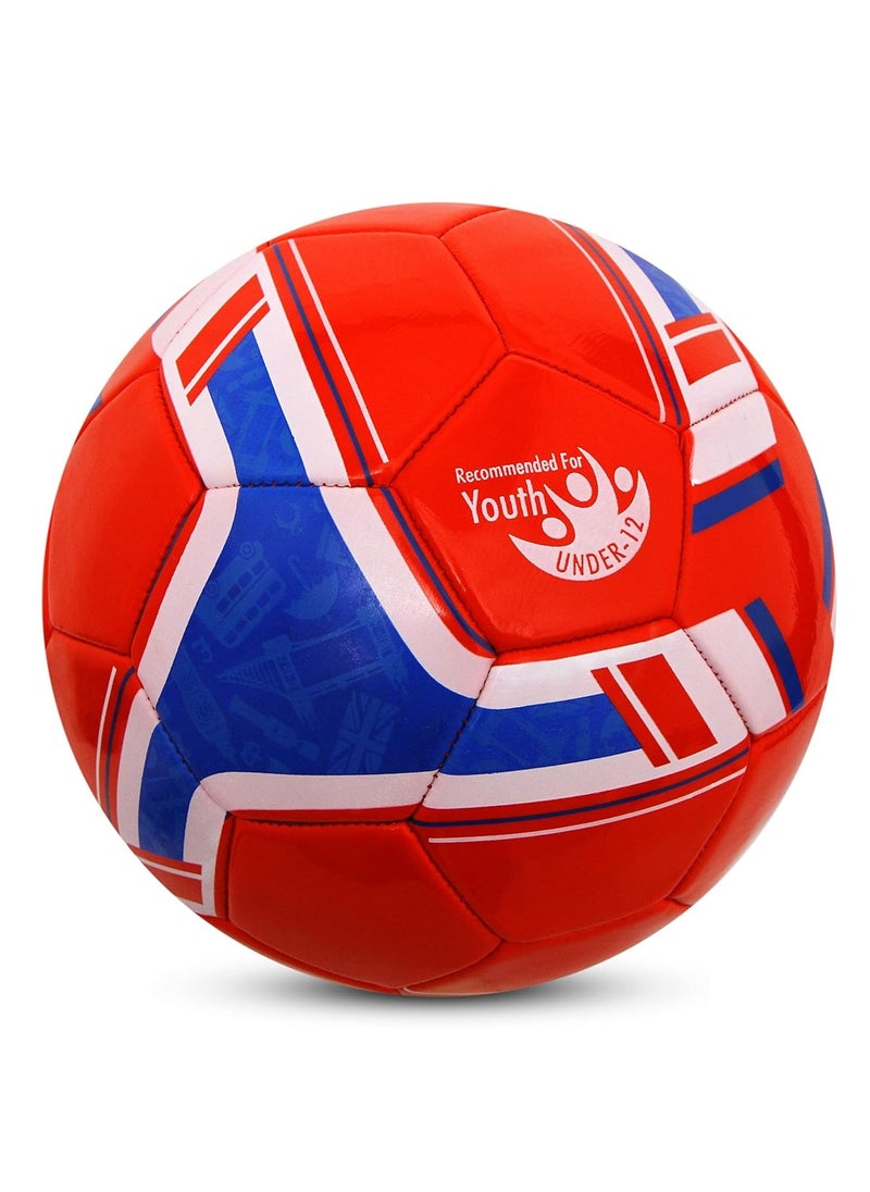 Football | Size 5 | Red | Machine Stitched | 32 Panel | Hobby Playing Ball | Soccer Ball | England