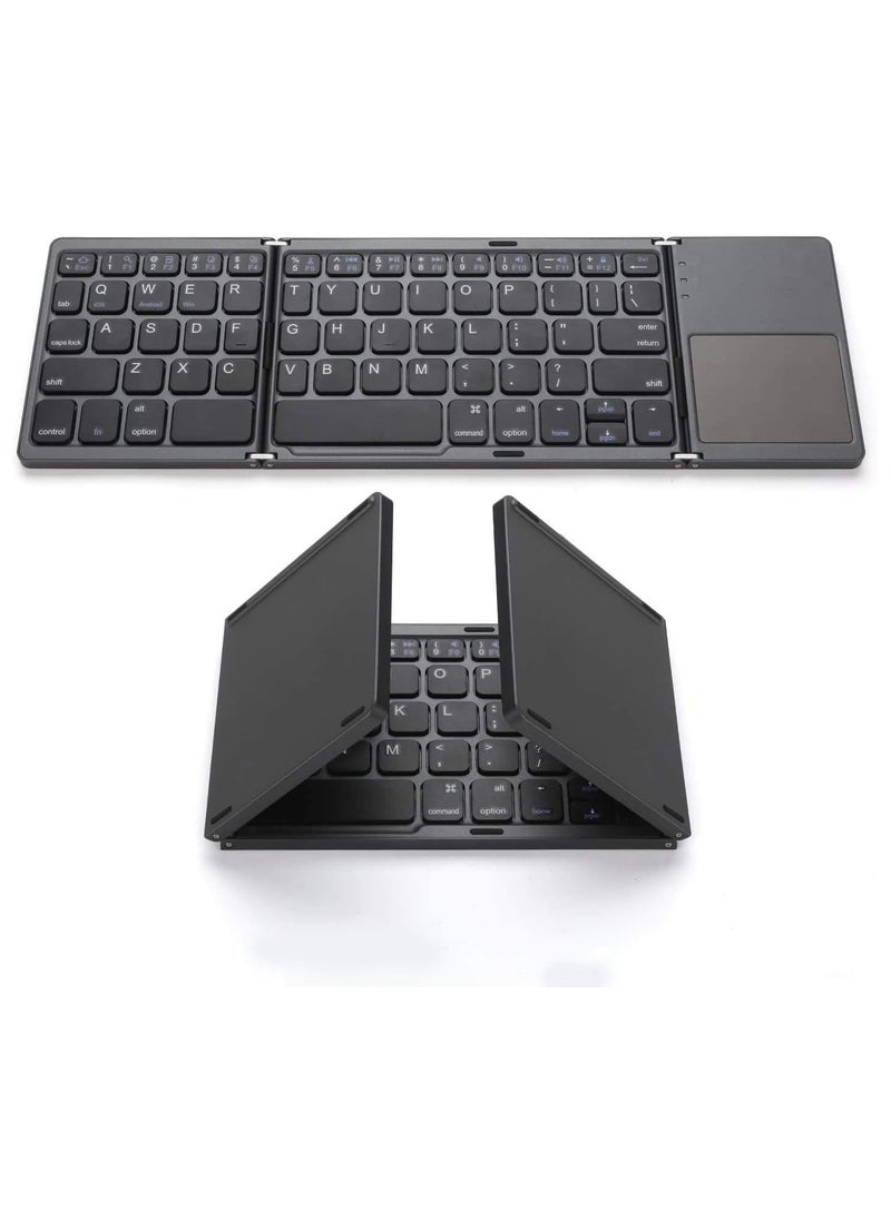 Foldable Bluetooth Keyboard, Wireless Portable Keyboard with Touchpad, Rechargeable Pocket-Sized Folding Travel Keyboard for iOS,Android, Windows Devices -Space Gray