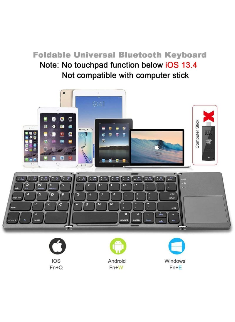 Foldable Bluetooth Keyboard, Wireless Portable Keyboard with Touchpad, Rechargeable Pocket-Sized Folding Travel Keyboard for iOS,Android, Windows Devices -Space Gray