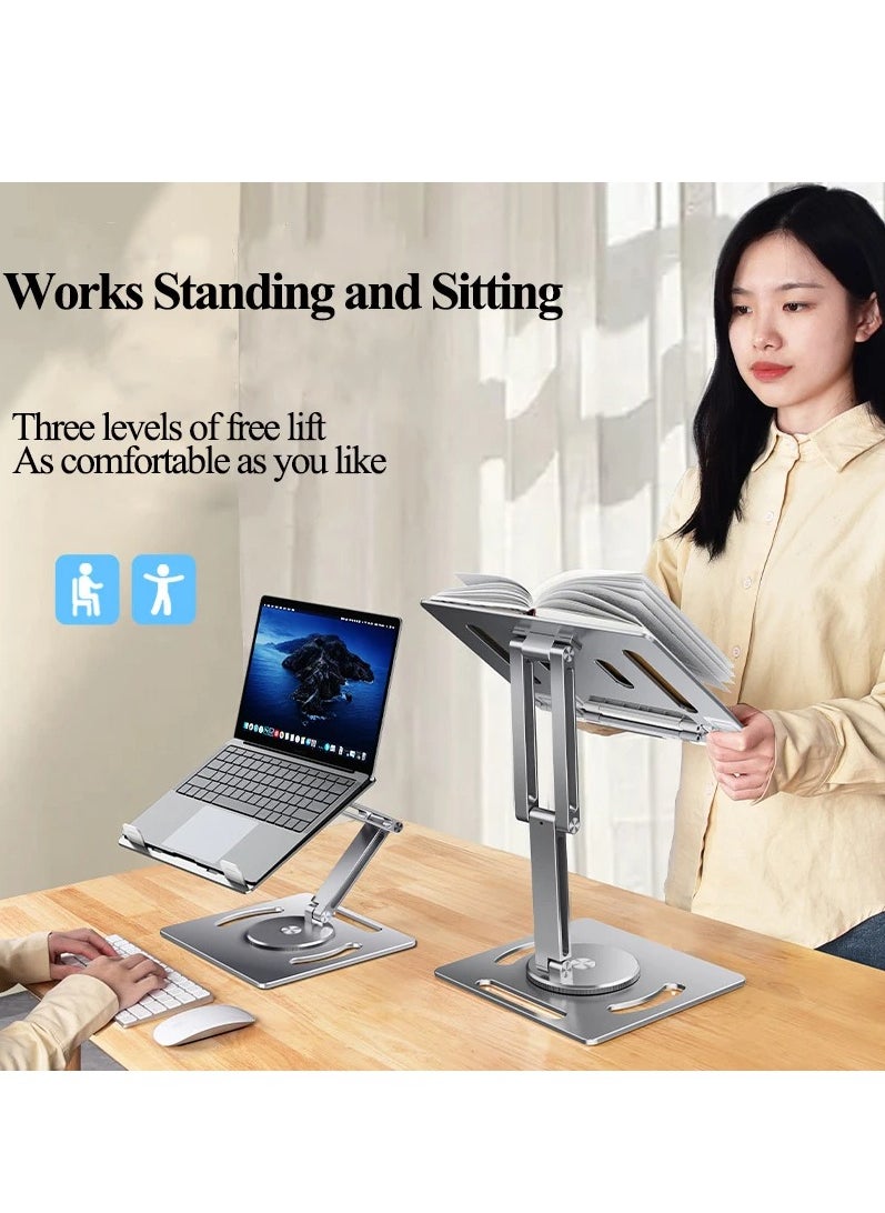 360 Rotable Aluminium Laptop Stand Height Angle Adjustment Tablet Desktop Holder Multifunctional Reading Book Bracket, 360° Rotating Reading Stand(Gray)