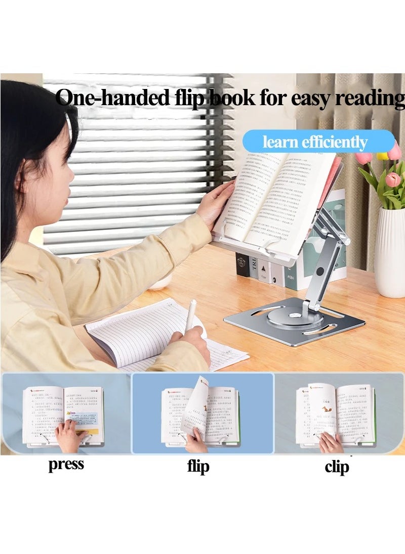 360 Rotable Aluminium Laptop Stand Height Angle Adjustment Tablet Desktop Holder Multifunctional Reading Book Bracket, 360° Rotating Reading Stand(Gray)