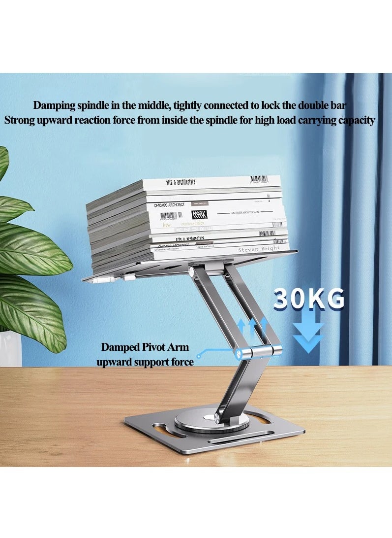 360 Rotable Aluminium Laptop Stand Height Angle Adjustment Tablet Desktop Holder Multifunctional Reading Book Bracket, 360° Rotating Reading Stand(Gray)