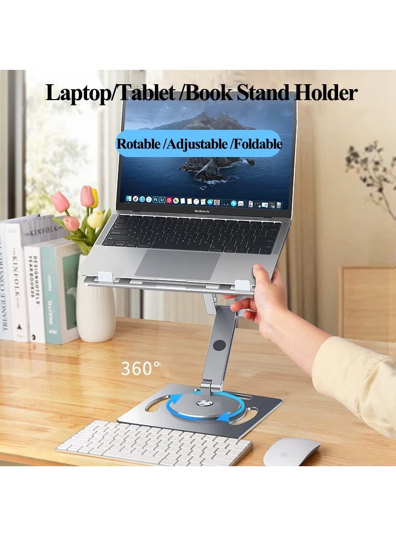 360 Rotable Aluminium Laptop Stand Height Angle Adjustment Tablet Desktop Holder Multifunctional Reading Book Bracket, 360° Rotating Reading Stand(Gray)