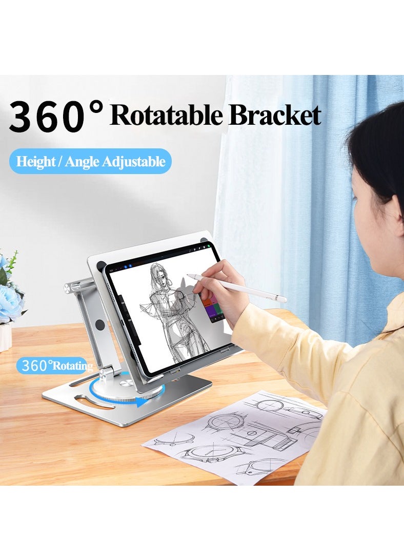 360 Rotable Aluminium Laptop Stand Height Angle Adjustment Tablet Desktop Holder Multifunctional Reading Book Bracket, 360° Rotating Reading Stand(Gray)