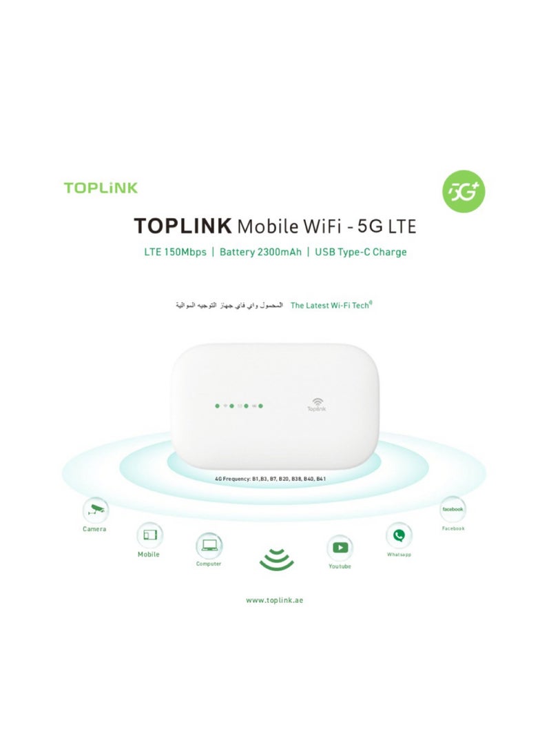 HW66C 4G Pocket Mobilie Wi-Fi Router With 3000mAh Battery ，LTE 150Mbps,Plug And Play, Connects Up 12 Users，Compatible With All SIM Cards