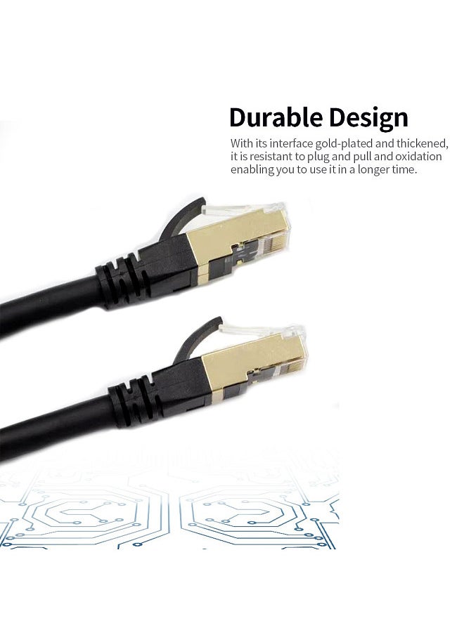 Cat8 Ethernet Cable High Speed Network Cable 40Gbps 2000Mhz/ Shielded Twisted Pair/ Gold Plated RJ45 Interface Black 15m