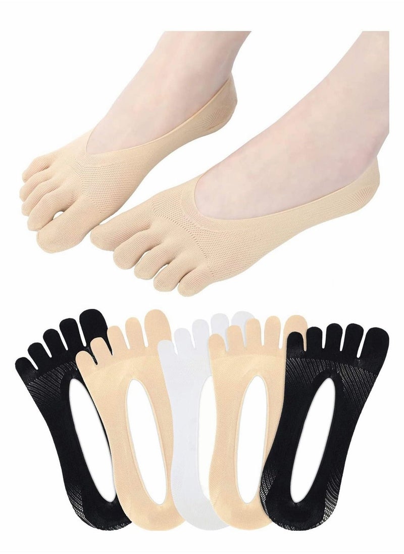 Toe Sock, 6 Pairs Full Five Finger Socks Low-cut Liner Athletic for Women Separated with Gel Tab