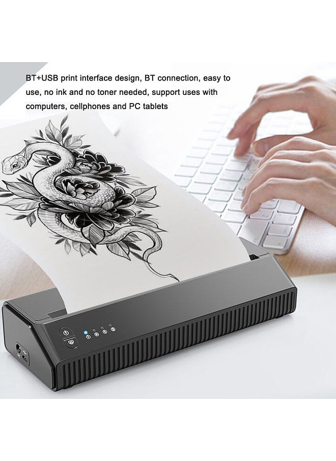 USB+BT Tattoos Printer Thermal Tattoos Pattern Stencil Machine APP One-click Printing Compatible with Computers Cellphones and PC Tablets System