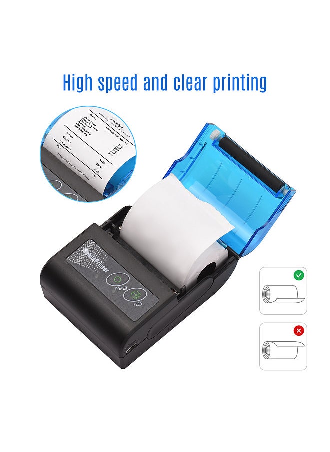 Portable Mini Thermal Printer  2 inch Wireless USB Receipt Bill Ticket Printer with  58mm Print Paper Compatible with iOS Android Windows for Restaurant Sales Retail