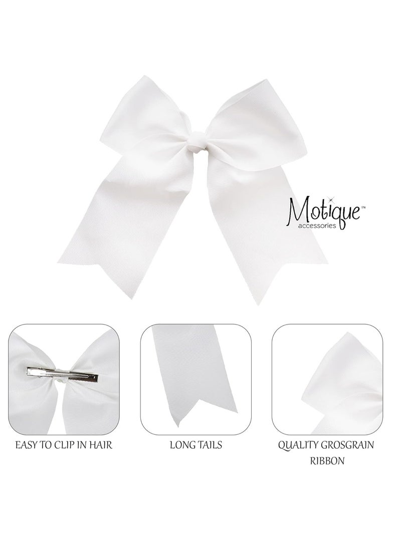 White Jumbo Bow Clip with Tails