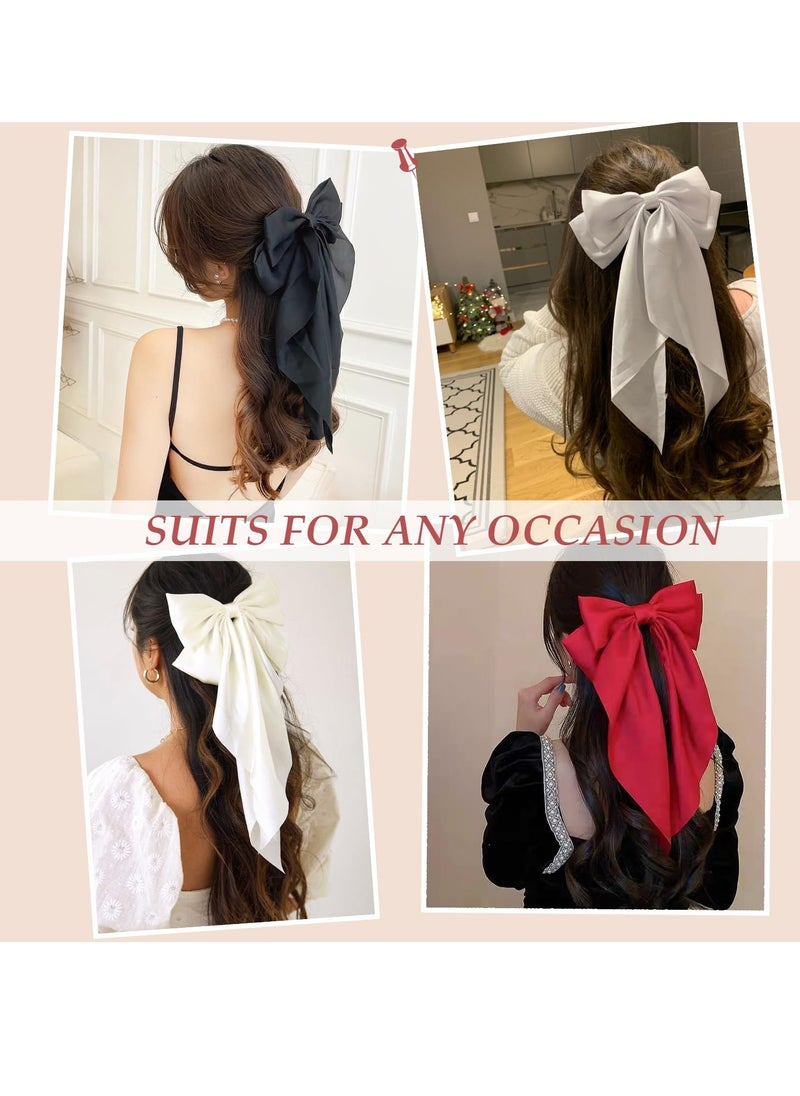 Hair Bows for Women & Girls: Big Bow Clips with Ribbons - Bow-Knot Clips for Thick & Thin Hair, Nonslip Claw Clips, 5 PCS