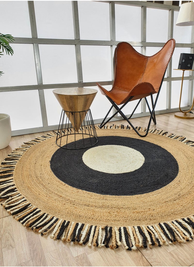 Jute rug handmade area rug black and blue rug round carpet for bedroom br-001