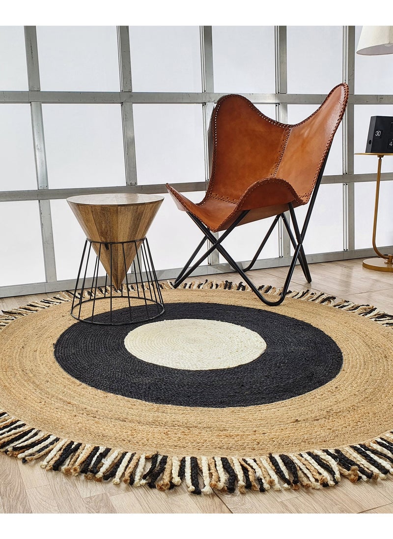 Jute rug handmade area rug black and blue rug round carpet for bedroom br-001