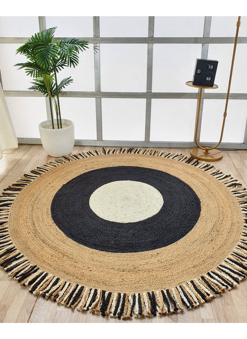 Jute rug handmade area rug black and blue rug round carpet for bedroom br-001