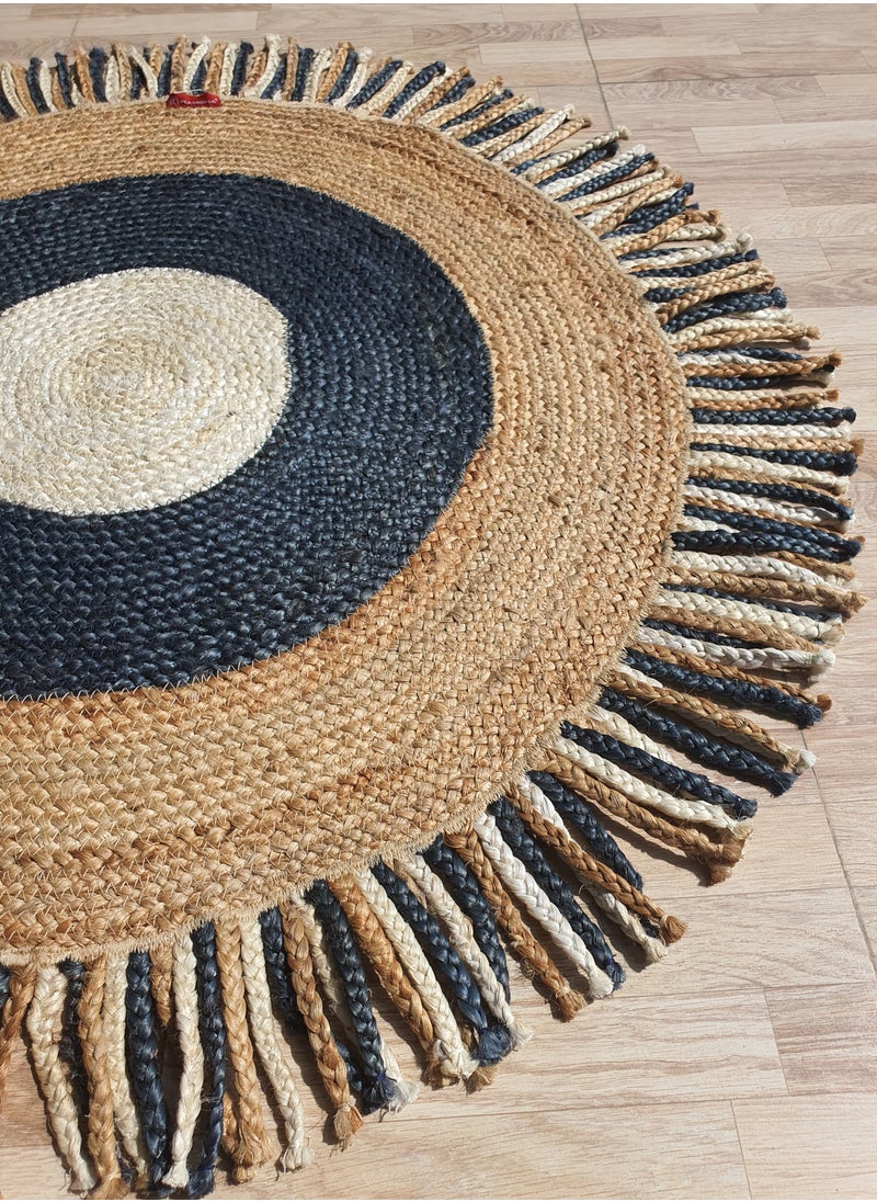 Jute rug hand made area rug for living room blue color carpet round rug br-001