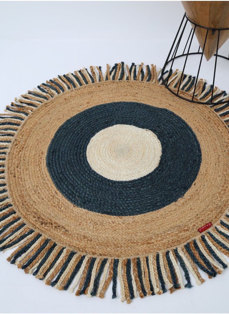 Jute rug hand made area rug for living room blue color carpet round rug br-001