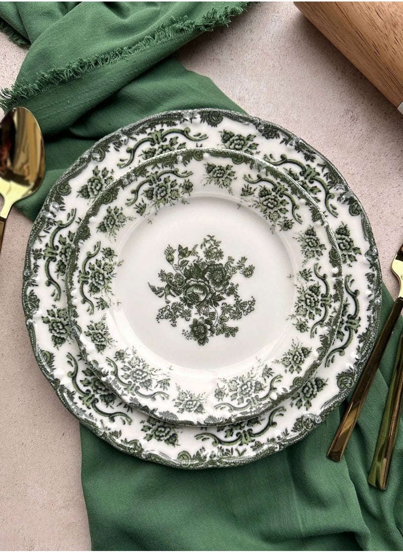 Antique Green 24-Piece 6-Person Premium Porcelain Dinner Set – Vintage Floral Design & Elegant Presentation