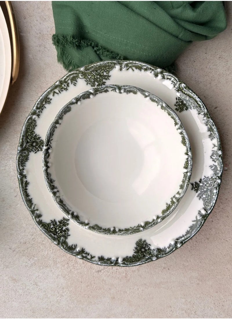 Antique Green 24-Piece 6-Person Premium Porcelain Dinner Set – Vintage Floral Design & Elegant Presentation