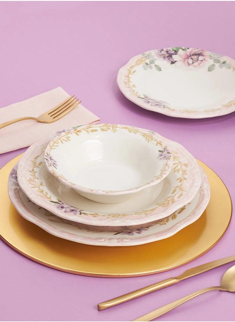 Flory Stoneware 24-Piece Dinner Set – Floral Theme for 6 Persons